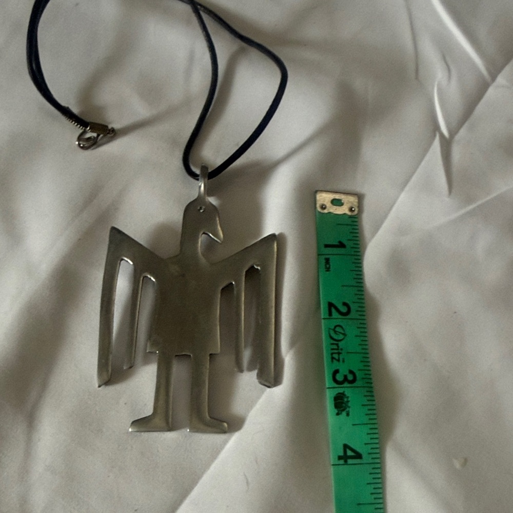 Large Silver Thunderbird Pendant Necklace - Black Cord - Picture 4 of 4